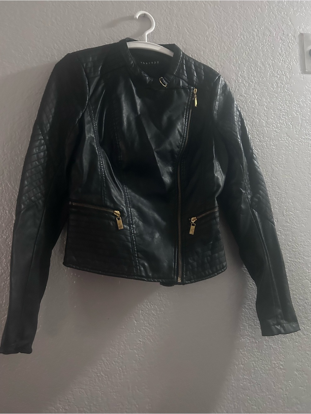 Quilted Faux Leather Moto Jacket - Black
